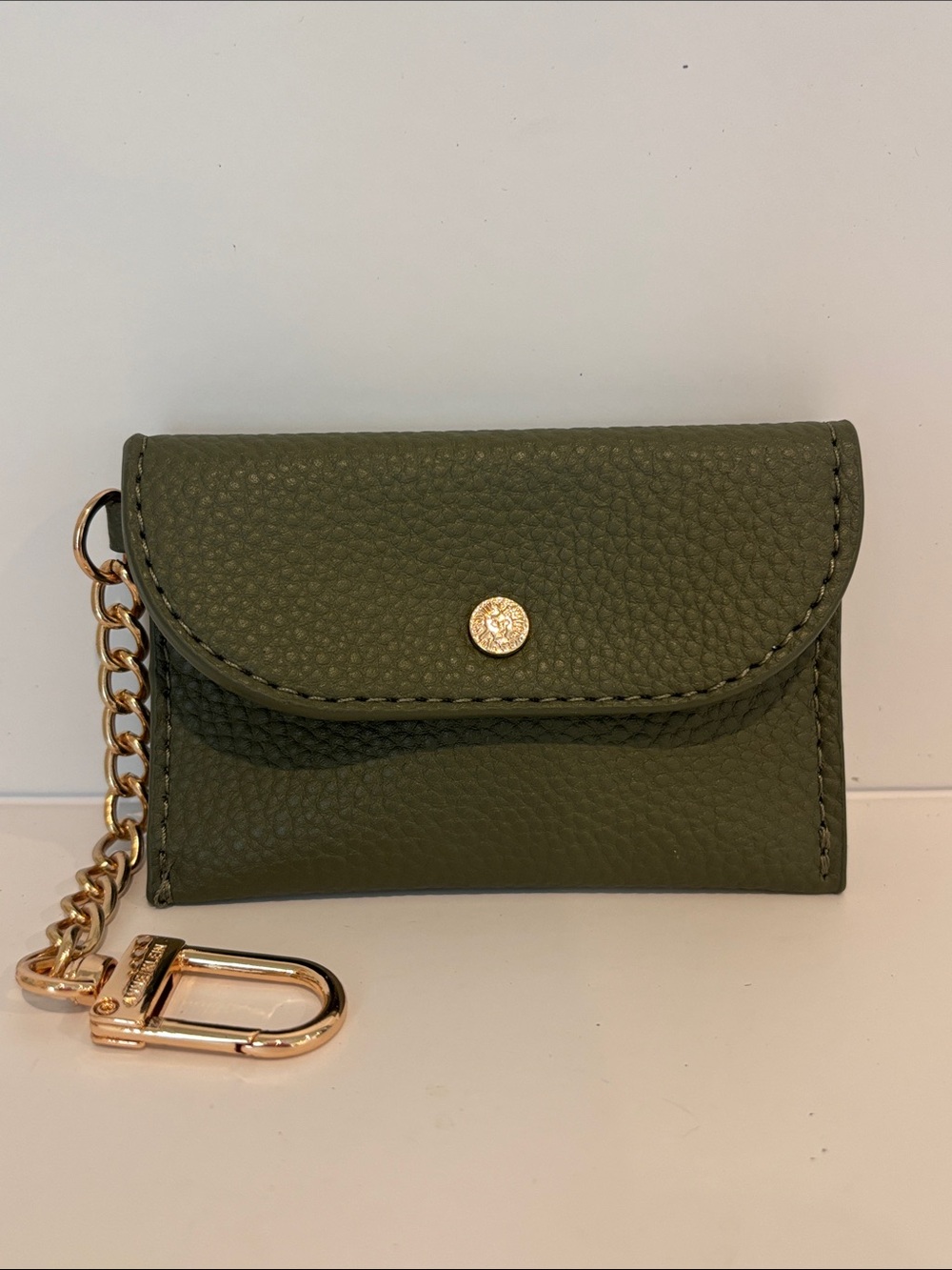 Anne Klein Sage Green Pebbled Leather Mini Keychain Wallet & Card Case